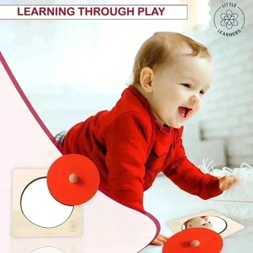 Baby Montessori Toy Puzzle, Tummy Time Mirror for Newborn Brain Development